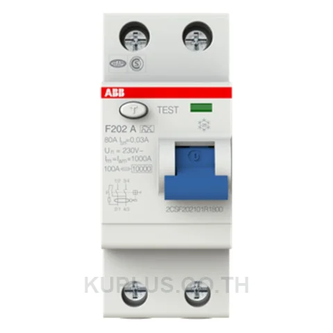 F202 AC-100/0.3, กันดูด RCCB ชนิด AC ABB F202 2 โพล 100A กระแสรั่วไหลพิกัด 300mA 1 เฟส