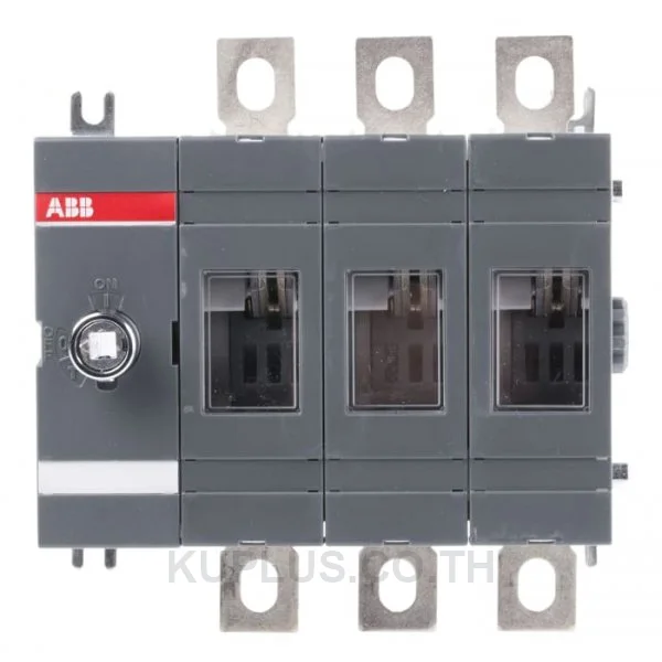 OT160EV03P, สวิตช์ตัดตอน (Switch Disconnector) ABB ซีรีส์ OT 3 โพล 160A (690VAC AC-22A) / 160A (415VAC AC-23A) มอเตอร์ 88 kW @415V ติดตั้งกับฐาน ควบคุมด้านหน้าด้วยมือบิด Pistol handle