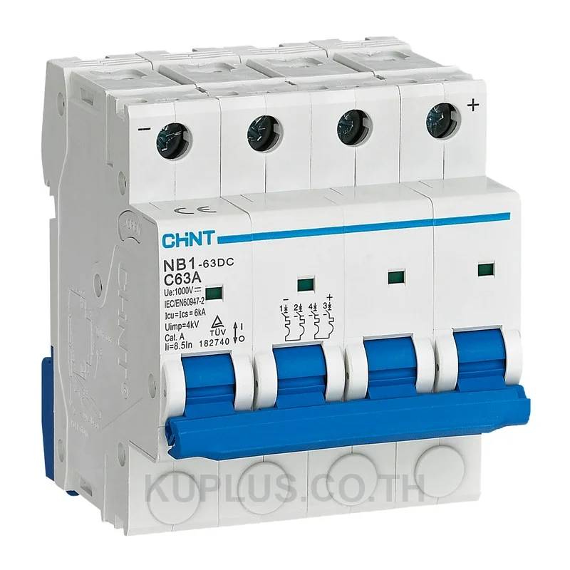 182730, เซอร์กิตเบรกเกอร์ขนาดเล็กไฟตรง (DC MCB) Chint NB1-63DC 4P 4A Curve C DC1000V 6kA