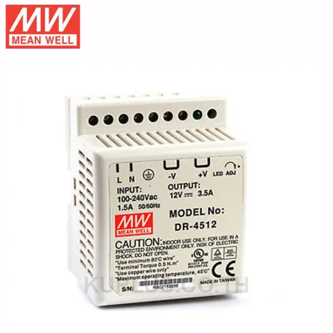 พาวเวอร์ซัพพลายเกาะราง (ติดรางปีกนก DIN) Mean Well DR-45-12 เอาต์พุต 12 V 3.5 A