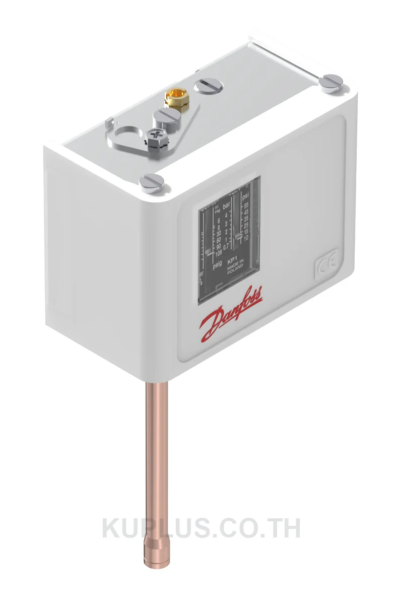 060-133266, เพรชเชอร์สวิตช์ (Pressure Switch) Danfoss KP1 ย่านปรับ -0.2 - 7.5 bar ดิฟเฟอเรนเชียล 0.7 - 4 bar เกลียว Solder 6 mm หน้าสัมผัส SPDT รีเซ็ต Auto IP30
