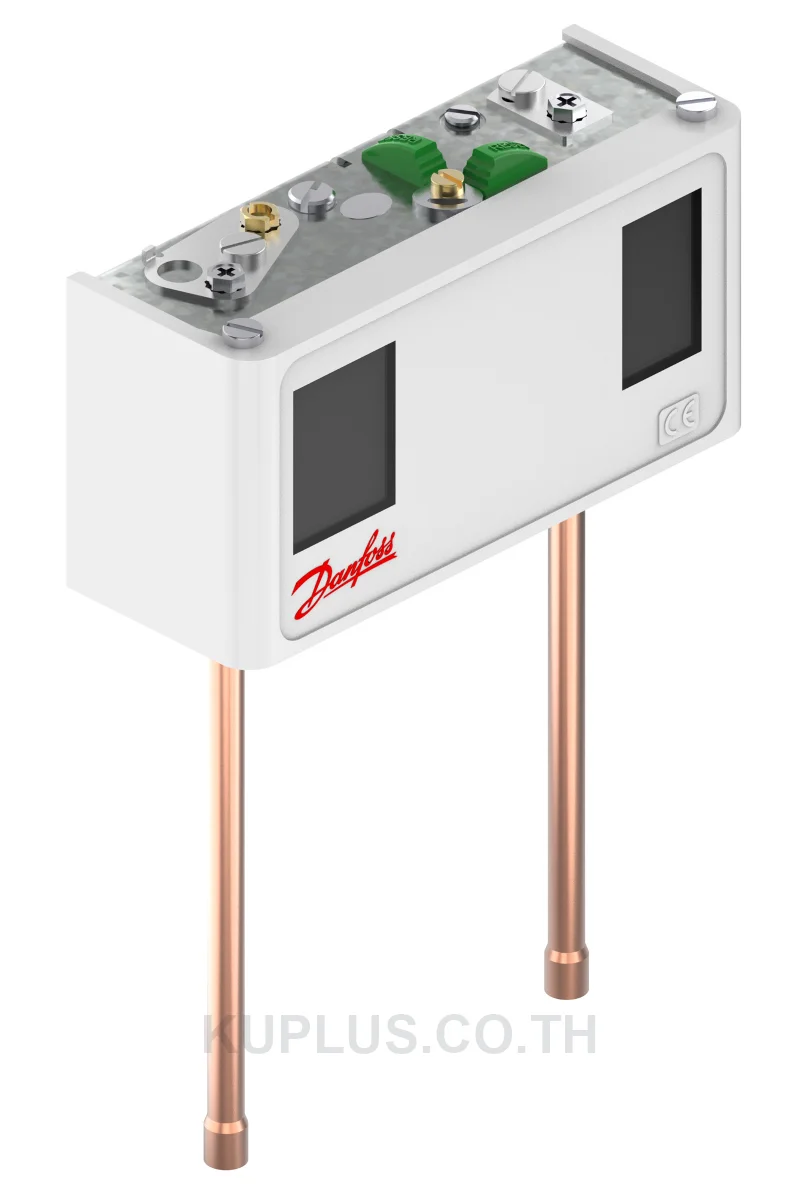 060-001066, เพรชเชอร์สวิตช์แบบคู่ (Dual Pressure Switch) Danfoss KP15 ย่านปรับซ้าย -0.2 - 7.5 bar ขวา 8 - 32 bar ดิฟเฟอเรนเชียลซ้าย 0.7 - 4 ขวา 4 bar หน้าสัมผัส SPDT+SPST(NO)