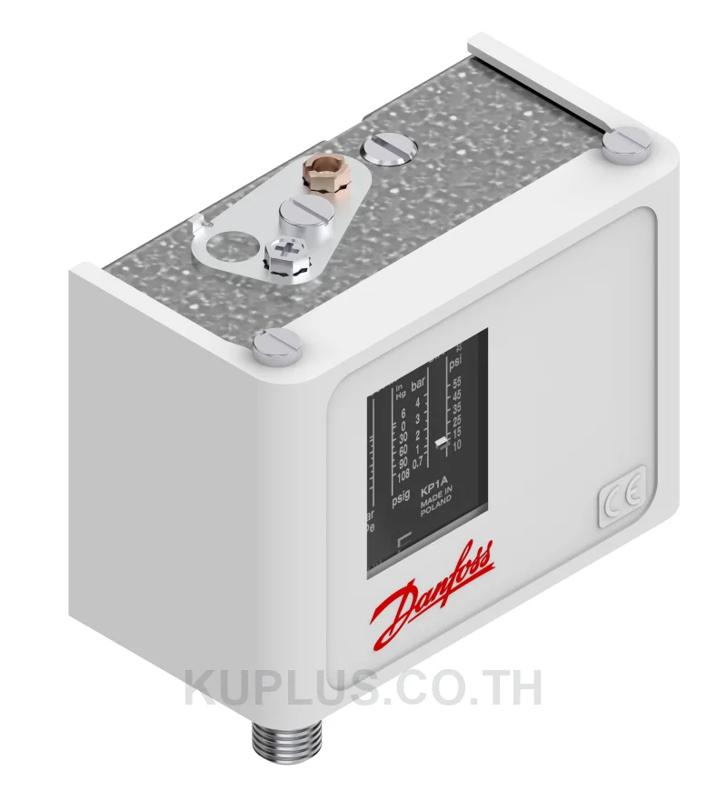060-116266, เพรชเชอร์สวิตช์ (Pressure Switch) Danfoss KP1A ย่านปรับ -0.2 - 7.5 bar ดิฟเฟอเรนเชียล 0.7 - 4 bar เกลียว M 10 x 0.75 หน้าสัมผัส SPDT รีเซ็ต Auto IP30