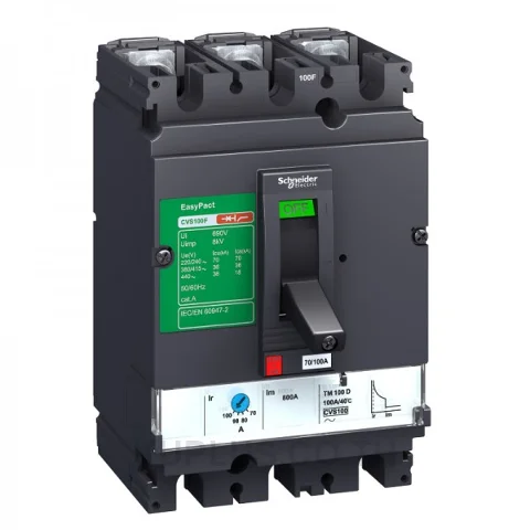 เบรกเกอร์ MCCB Schneider EasyPact CVS100B 3P (3 โพลมีการป้องกัน) 63A 25kA ที่ 415VAC ทริปยูนิต Thermal-Magnetic TM63D 63A