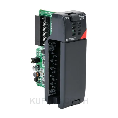 DirectLOGIC DL205 analog output module, 2-channel, voltage, 12-bit, output voltage signal range(s) of 0-5 VDC, 0-10 VDC, +/- 5 VDC and +/- 10 VDC, external 24 VDC required.