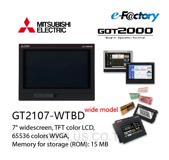 GT2107-WTBD Mitsubishi GOT2000 ขอบดำ, 7inch WVGA, TFT color, 65536 colors, Panel color black, 24V DC