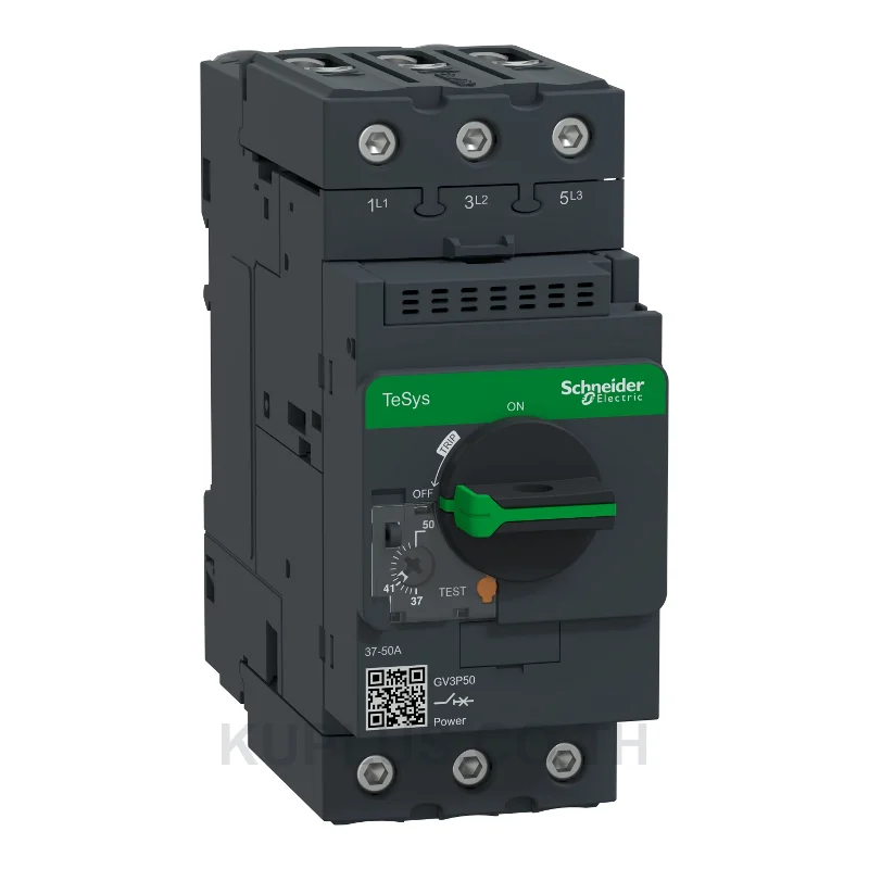 มอเตอร์เบรกเกอร์ Schneider GV3P50 TeSys Deca 3P ช่วงปรับกระแส 37 - 50 A แบบ เทอร์มอล-แมกเนติก มือจับแบบหมุน ขั้วต่อ EverLink
