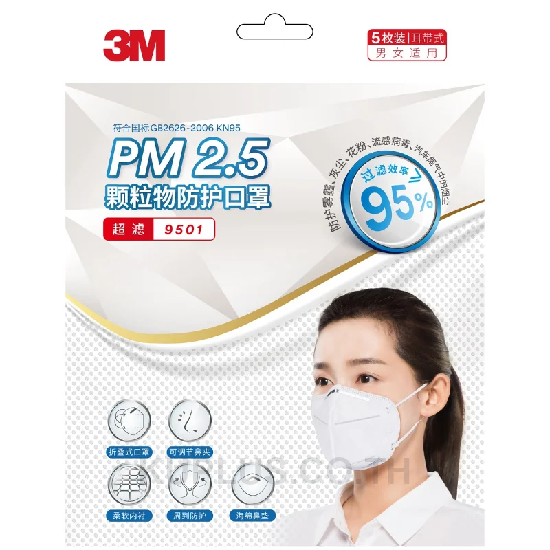 3M 9501 หน้ากากกันฝุ่นละอองPM2.5 (แพ็ค5ชิ้น) N95