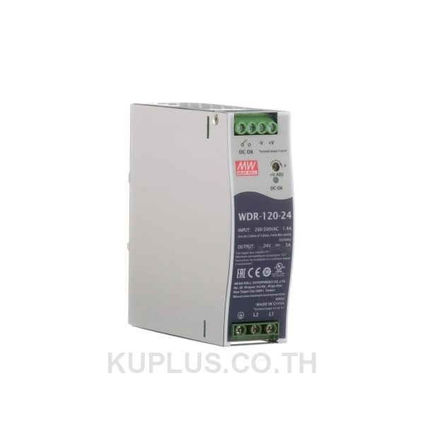 WDR-120-24, DIN Rail Power Supply, 91%, 24V, 5A, 120W, Adjustable