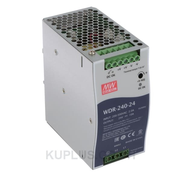 WDR-240-48, DIN Rail Power Supply, 48V, 5A, 240W, Adjustable