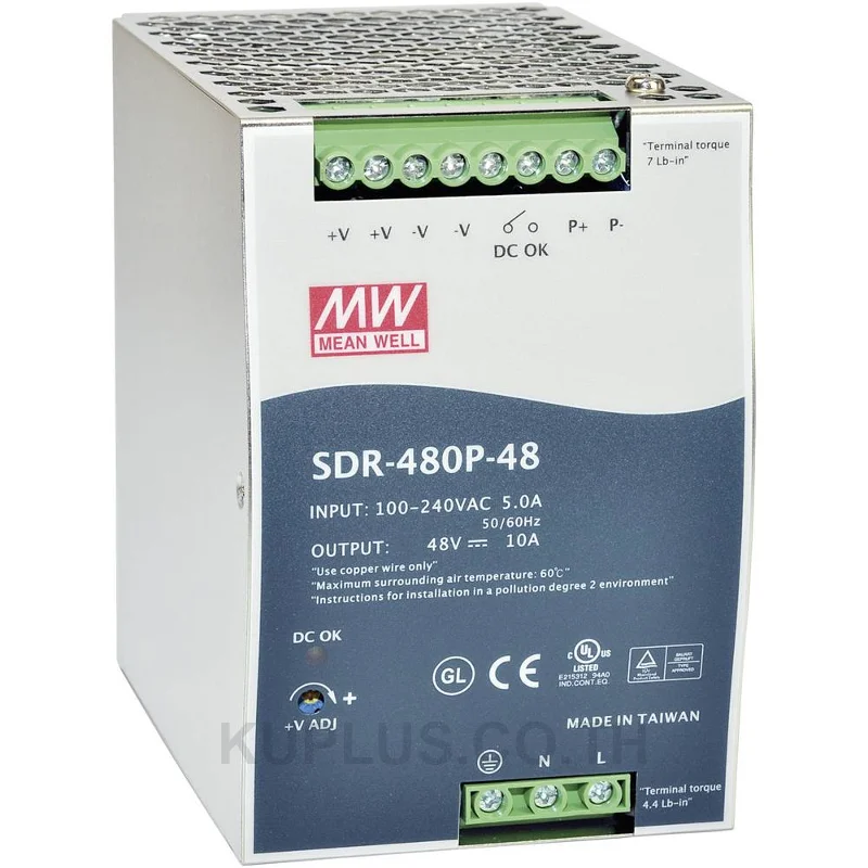 พาวเวอร์ซัพพลายเกาะราง (ติดรางปีกนก DIN) Mean Well SDR-480P-24 480 W เอาต์พุต 24 V 20 A