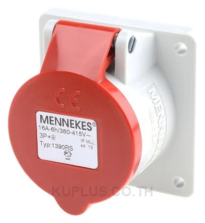 1390, เต้ารับอุตสาหกรรม แบบติดแผง Mennekes 16A 4P 400V IP44 สีแดง