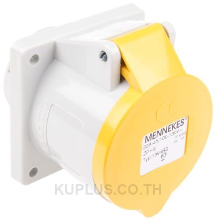 Mennekes IP44 Yellow Panel Mount 2P+E Industrial Power Socket, Rated At 32A, 110 V