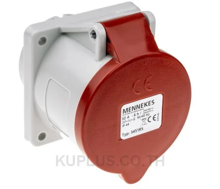 3451, เต้ารับอุตสาหกรรม แบบติดแผง Mennekes 32A 5P 400V IP44 สีแดง