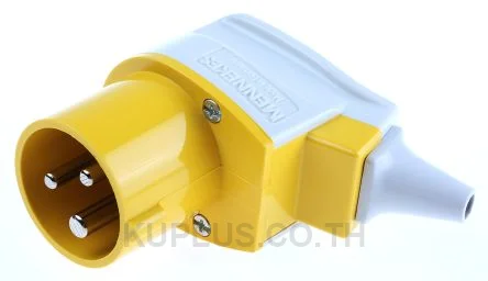 Mennekes IP44 Yellow Cable Mount 3P Right Angle Industrial Power Plug, Rated At 16A, 110V