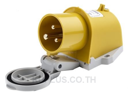 Mennekes IP44 Yellow Wall Mount 3P Right Angle Industrial Power Plug, Rated At 16A, 110V