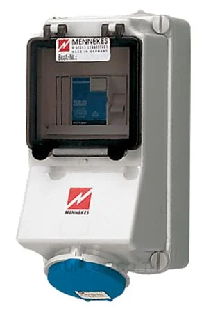 Mennekes IP44 Blue Wall Mount 3P Industrial Power Socket, Rated At 32A, 230V