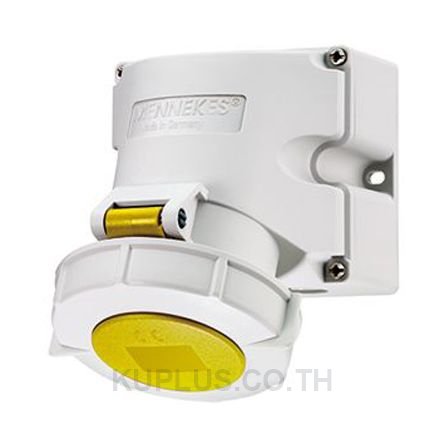Mennekes IP67 Yellow Wall Mount 3P Industrial Power Socket, Rated At 32A, 110V