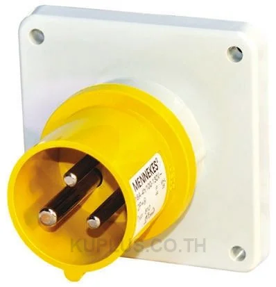 Mennekes IP44 Yellow Panel Mount 2P+E Industrial Power Plug, Rated At 32A, 110 V