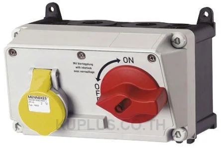 Mennekes Right Angle Switchable IP44 Interlocked Socket 2P+E, Earthing Position 4h, 16A, 110 V
