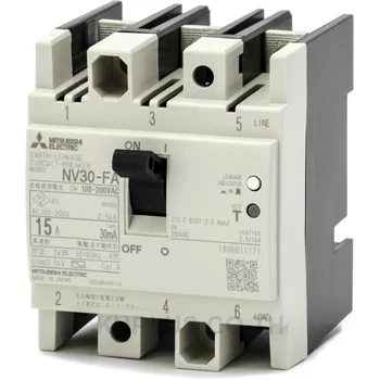 Mitsubishi Earth Leakage Circuit Breaker (ELCB) NV30-CS, 3P, 10A, 100-230V, 30 mA sensitivity, type WW