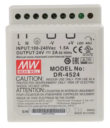 พาวเวอร์ซัพพลายเกาะราง (ติดรางปีกนก DIN) Mean Well DR-4524 45 W เอาต์พุต 24 V 2 A