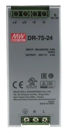 พาวเวอร์ซัพพลายเกาะราง (ติดรางปีกนก DIN) Mean Well DR-75-24 76.8 W เอาต์พุต 24 V 3.2 A