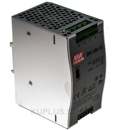 DR-120-12, DIN Rail Power Supply, 80%, 12V, 10A, 120W, Adjustable