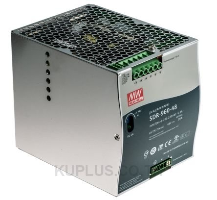 SDR-960-48, DIN Rail Power Supply, 94%, 48V, 20A, 960W, Adjustable