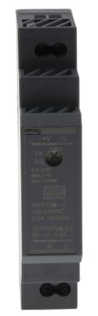 HDR-15-5, DIN Rail Power Supply, 80%, 5V, 2.4A, 12W, Adjustable