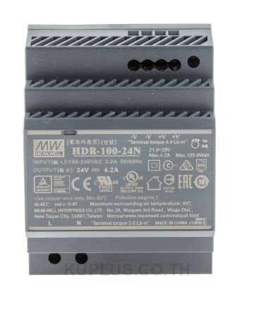 HDR-100-24N, DIN Rail Power Supply, 90%, 24V, 4.2A, 100.8W, Adjustable