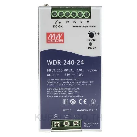 พาวเวอร์ซัพพลายเกาะราง (ติดรางปีกนก DIN) Mean Well WDR-240-24 240 W เอาต์พุต 24 V 10 A