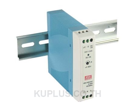 MDR-20-15, DIN Rail Power Supply, 81%, 15V, 1.34A, 20W, Adjustable