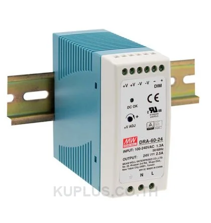 พาวเวอร์ซัพพลายเกาะราง (ติดรางปีกนก DIN) Mean Well DRA-60-12 60 W เอาต์พุต 12 V 5 A
