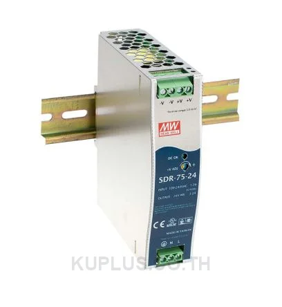 Mean Well SDR-75-12, DIN Rail Power Supply, 88.5%, 12V, 6.3A, 75.6W, Adjustable