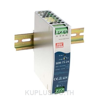 SDR-75-48, DIN Rail Power Supply, 90%, 48V, 1.6A, 76.8W, Adjustable