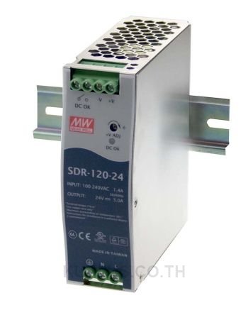 SDR-120-24, DIN Rail Power Supply, 91%, 24V, 5A, 120W, Adjustable