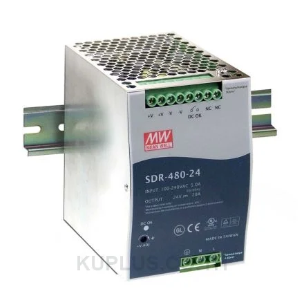 Mean Well SDR-480P-48, Industrial DIN Rail Power Supply, 94%, 48V, 10A, 480W, Adjustable
