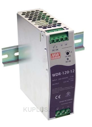 WDR-120-48, DIN Rail Power Supply, 92%, 48V, 2.5A, 120W, Adjustable