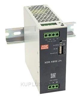 พาวเวอร์ซัพพลายเกาะราง (ติดรางปีกนก DIN) แบบบางพิเศษ (Ultra Slim) Mean Well XDR-480E-48 480 วัตต์ เอาต์พุต 48 VDC (ขั้วต่อแบบสกรู (Screw))