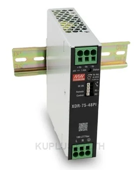 พาวเวอร์ซัพพลายเกาะราง (ติดรางปีกนก DIN) แบบบางพิเศษ (Ultra Slim) Mean Well XDR-75-48PI 75 วัตต์ เอาต์พุต 48 VDC (ขั้วต่อแบบ Push-in)