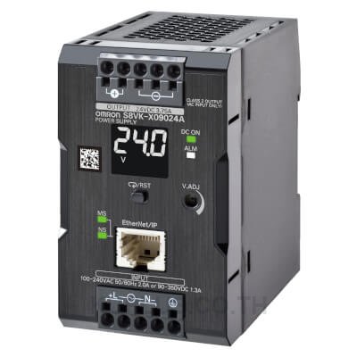 Case model, Coationg, Input: 100 to 240 VAC, Power rating 90 W, Output: 24 VDC, Terminal blocks (Push-In Plus Terminal Block), Communications: Yes (EtherNet/IP, Modbus TCP), Total run time monitor output, Parallel operation, Harmonic current emissions