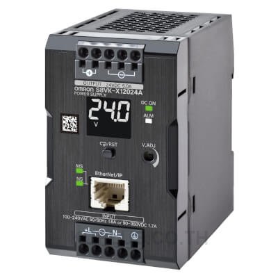 Case model, Coationg, Input: 100 to 240 VAC, Power rating 120 W, Output: 24 VDC, Terminal blocks (Push-In Plus Terminal Block), Communications: Yes (EtherNet/IP, Modbus TCP), Total run time monitor output, Parallel operation, Harmonic current emissions