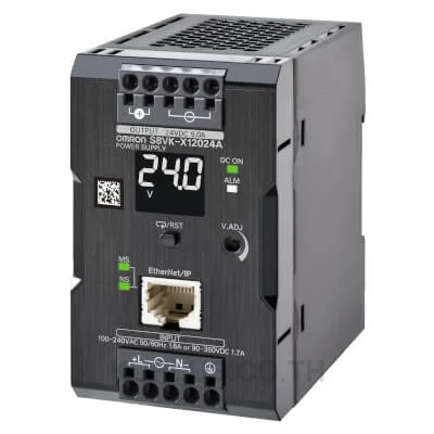 Case model, Coationg, Input: 100 to 240 VAC, Power rating 120 W, Output: 24 VDC, Terminal blocks (Push-In Plus Terminal Block), Communications: Yes (EtherNet/IP, Modbus TCP), Total run time monitor output, Parallel operation, Harmonic current emissions