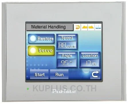 3.5-inch TFT, 65,536 colors, QVGA 320 x 240 pixels, Analog Touch Panel, Ethernet I/F, RS-485 Isolated , USB  A/mini-B I/F x 1 each, Secondary Back-up Battery, DC24V
