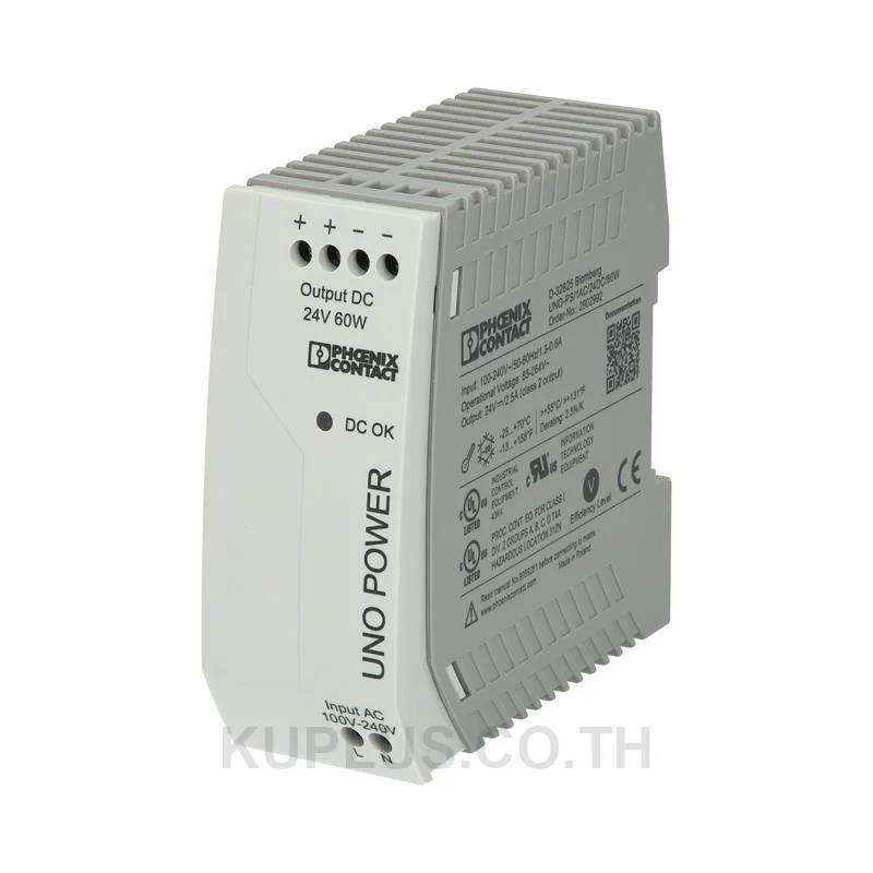 รางปีกนก DIN Phoenix Contact Primary-switched UNO POWER power supply for DIN rail mounting, input: 1-phase, output: 24 V DC/60 W (2902992) 24 V 2.5 A 60 W