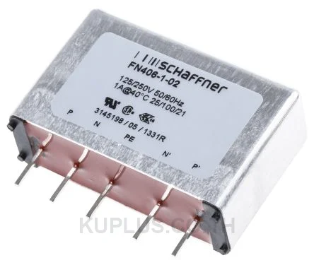 Schaffner FN406 Series 1A 250 V ac 400Hz Through Hole RFI Filter, with Pin Terminals