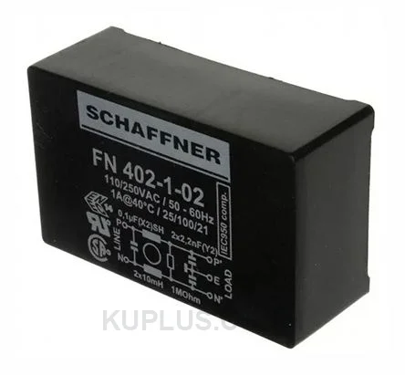 Schaffner FN402 Series 1A 250 V ac 400Hz Through Hole RFI Filter, with Pin Terminals