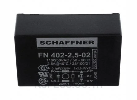 Schaffner FN402 Series 2.5A 250 V ac 400Hz Through Hole RFI Filter, with Pin Terminals