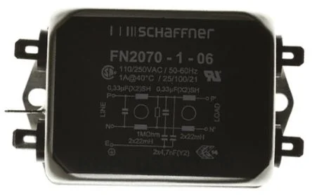 Schaffner FN2070 Series 1A 250 V ac 400Hz Chassis Mount RFI Filter, with Tab Terminals
